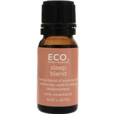 A small amber bottle labeled ECO. Modern Essentials Sleep Essential Oil Blend 10ml, a herbal blend formulated to promote relaxation and relieve sleeplessness.