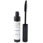 An open tube of Eco Minerals Natural Mascara 8g with its wand applicator resting next to it, showing black bristles and a white label on the tube.