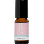 The ECO. Modern Essentials Little Pick Me Up Essential Oil Rollerball 10ml comes in a small brown glass bottle with a black cap and a pink and teal label featuring white text and playful icons.