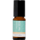 A small brown glass bottle with a black cap and teal label, ECO. Modern Essentials Little Study Time Essential Oil Rollerball 10ml, features lemon essential oil to help kids boost focus during study sessions.