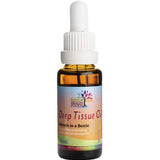 A 25ml amber dropper bottle labeled Eden Healthfoods Deep Tissue Oil Massage Oil, known as "Miracle in a Bottle," features a white cap and offers organic, natural muscle relief.