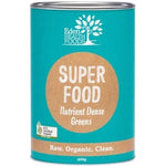 A canister labeled Eden Healthfoods Superfood 400g in teal and brown, with "Raw. Organic. Clean." at the bottom and an ACO Certified Organic logo on the left, an organic superfood blend for whole food nutrition.