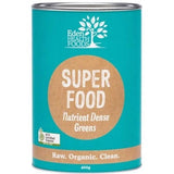 A canister labeled Eden Healthfoods Superfood 400g in teal and brown, with "Raw. Organic. Clean." at the bottom and an ACO Certified Organic logo on the left, an organic superfood blend for whole food nutrition.