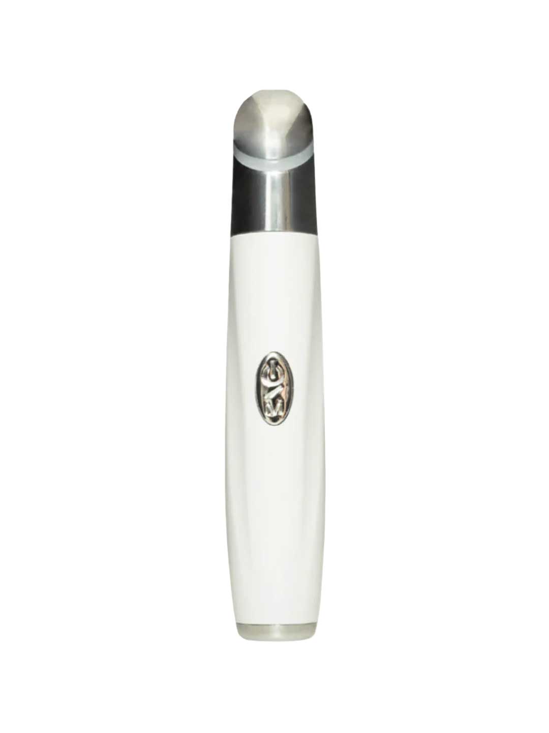 The Edible Beauty LED Ageless Eye Wand is a white handheld eye care device with a metallic tip and silver oval front button, designed to reduce dark circles. It is shown against a plain white background.