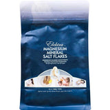 Elektra Magnesium Mineral Salt Flakes in a shiny dark blue resealable pouch with white lettering, a water-drop illustration and a strip of small photographs.