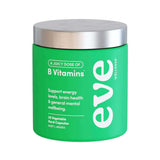 Eve Wellness A Juicy Dose of B Vitamins (30 caps) is a green jar with a silver lid, supporting metabolism, energy, brain health, and mental wellbeing with daily vegetable capsules.