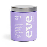 Eve Wellness Period Pal 60 caps comes in a lavender jar with a silver lid and contains 60 vegetable capsules for PMS relief, mood swings, period pain, and hormonal balance.