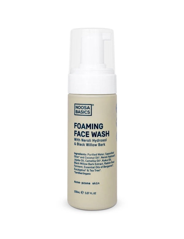 Noosa Basics Foaming Face Wash for acne-prone skin 150ml, centred on a white background.