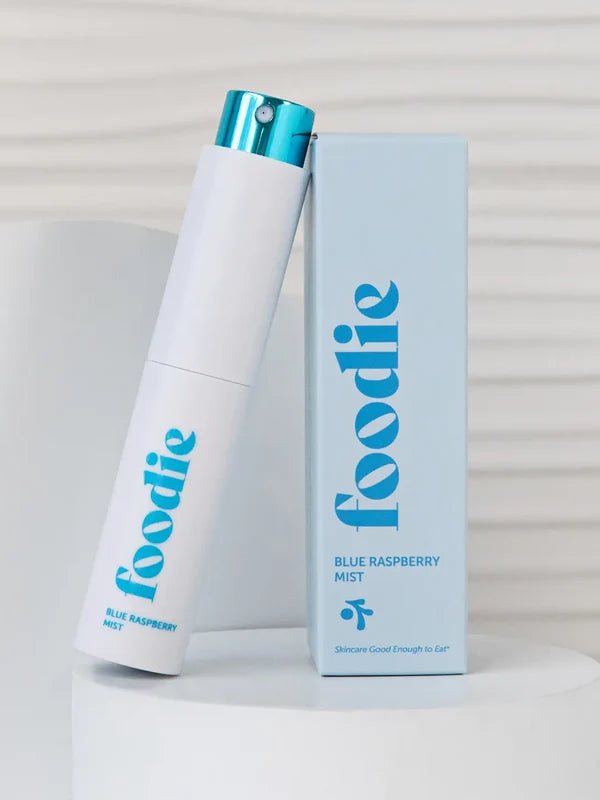 Foodie Blue Raspberry Face and Body Mist with droplets