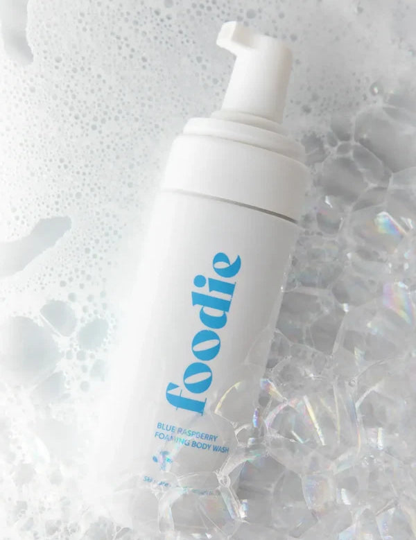 Foam swatch of Foodie Blue Raspberry Foaming Body Wash