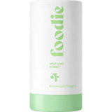 A white cylindrical container with a light green base labeled "foodie" and "Mint Lime Sorbet" houses the 25ml Foodie Mint Lime Sorbet Roll On Deodorant—skincare good enough to eat, ideal for sensitive skin seeking a refreshing mint lime scent.