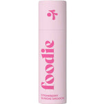 Foodie Strawberry Sundae Smooch Lip Balm 10g comes in a light pink, plastic-free cylindrical tube with “foodie” in bold pink letters and “STRAWBERRY SUNDAE SMOOCH” below. The cap features a small pink design.