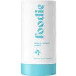 The Foodie Vanilla Coconut Sorbet Roll On Deodorant 25ml comes in a white cylinder with a light blue base and bold "foodie" lettering. Perfect for sensitive skin, it reads "Skincare Good Enough to" on the front.