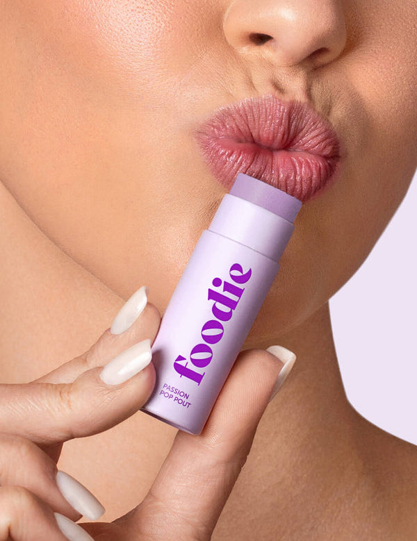 Model wearing Foodie Passion Pop Pout Lip Balm