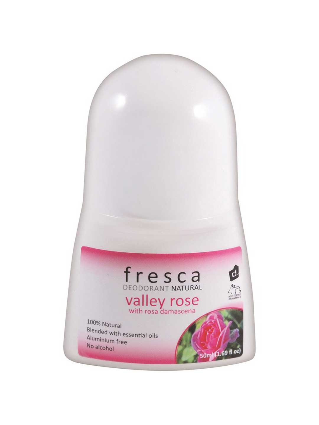 Fresca Valley Rose deodorant bottle on a white background