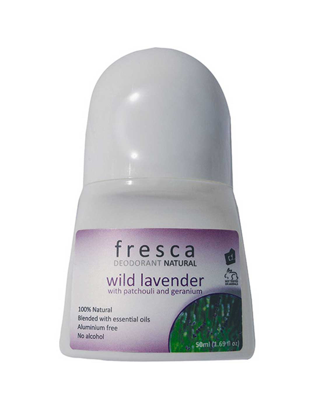 Fresca deodorant roll-on bottle with wild lavender flavor on a white background