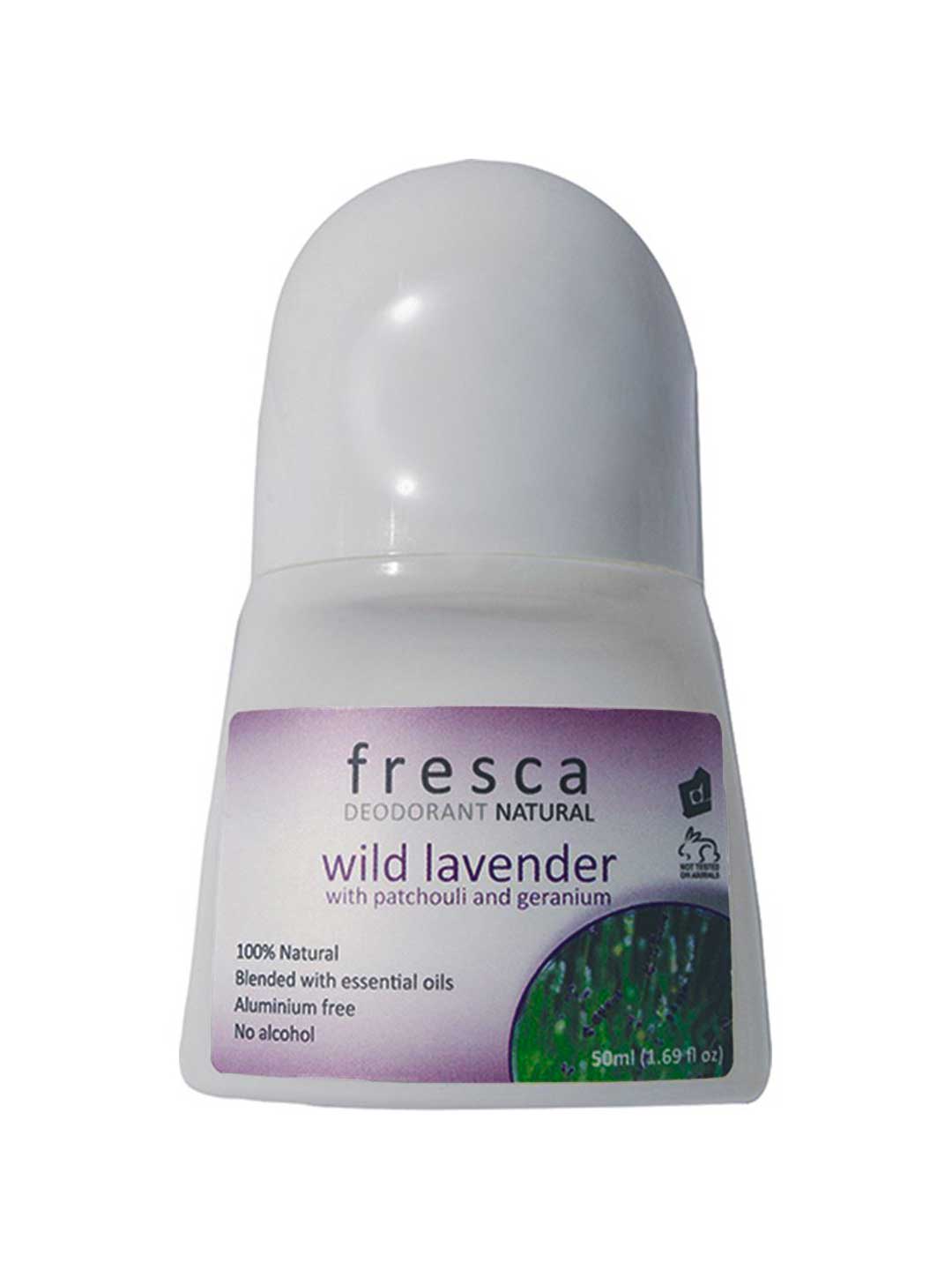 Fresca deodorant roll-on bottle with wild lavender flavor on a white background