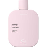 Pink bottle of Gem mouthwash on a white background