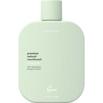 Mint green bottle of Gem mouthwash on a white background