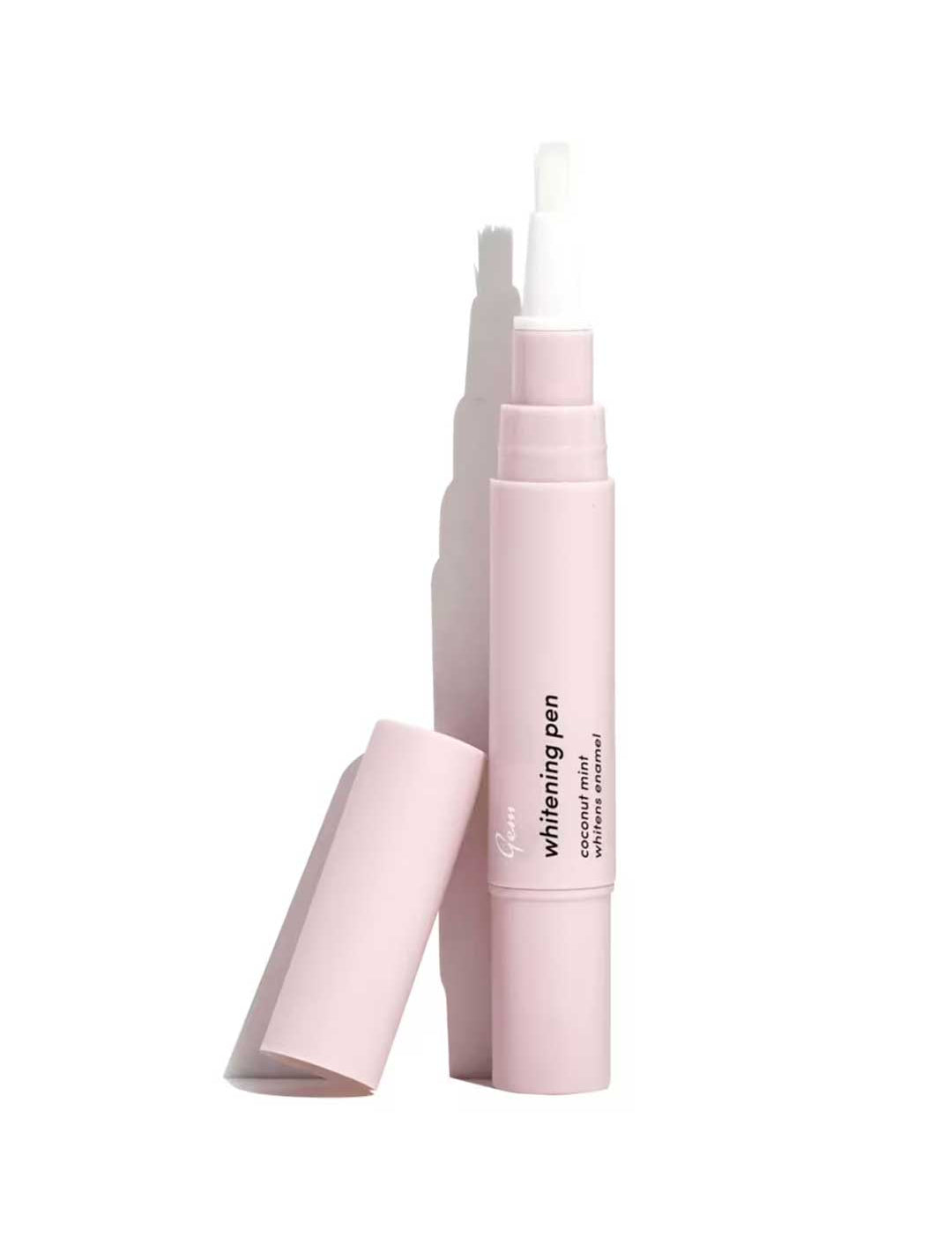 Pink Gem Whitening Pen in Crisp Mint flavour with cap on a white background