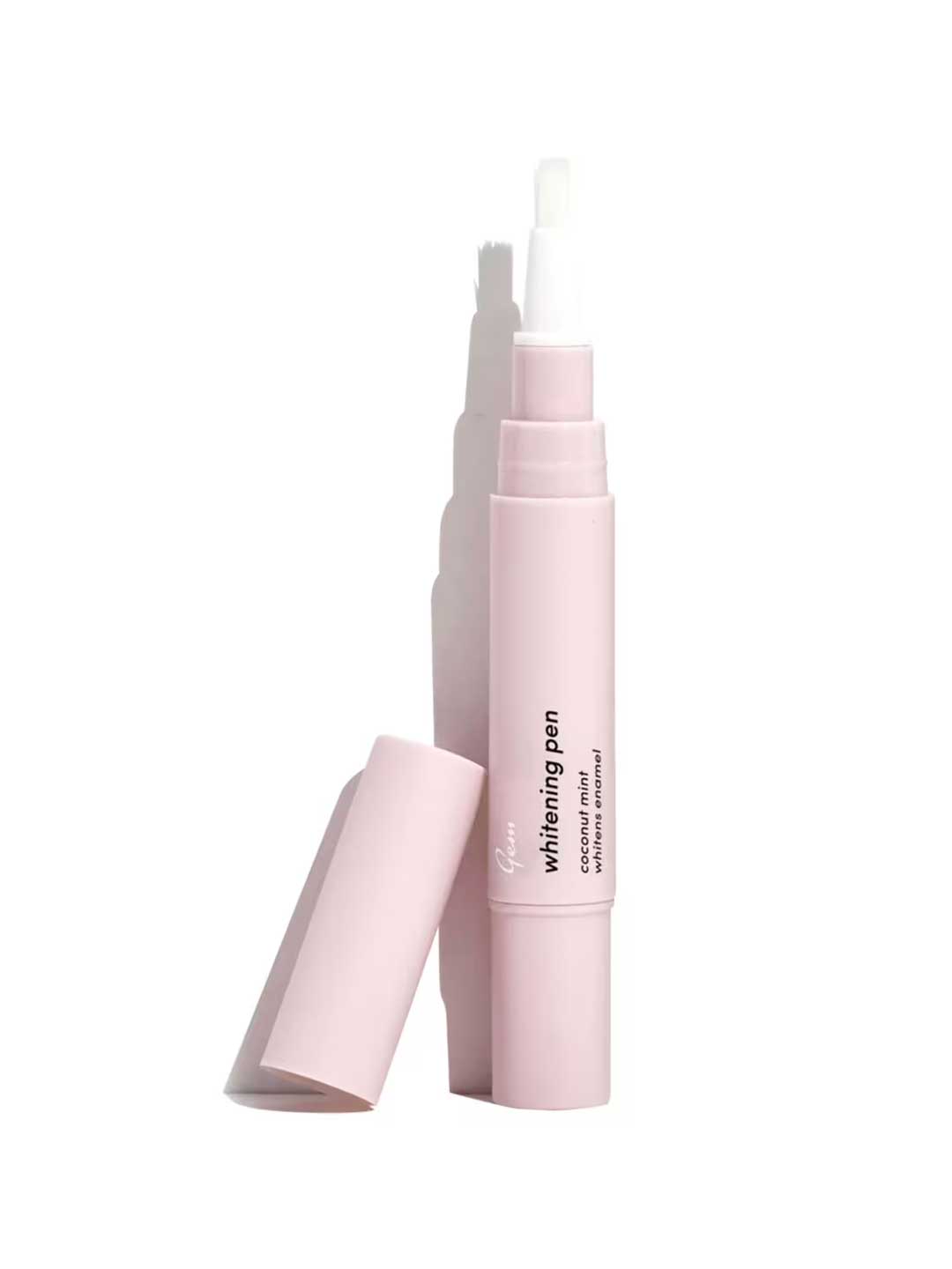 Pink Gem Whitening Pen in Crisp Mint flavour with cap on a white background
