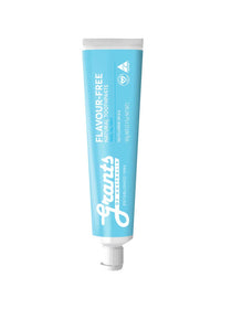 Blue tube of Giants flavour-free natural toothpaste on a white background