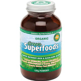 Green Nutritionals Organic Green Superfoods Powder 120g is a nutrient-rich blend with spirulina, chlorella, barleygrass, wheatgrass, marine plant minerals, antioxidants, and plant-based protein.