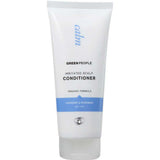 A white tube of Green People Calm Conditioner - Irritated Scalp 200ml, an organic formula with a blue label, powered by lavender and rosemary to soothe oily, itchy, or flaky scalps.