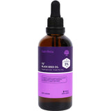 A brown bottle labeled HAB Shifa Black Seed Oil 3% TQ+ 100ml features a black dropper cap, purple and pink accents, and a white circle highlighting 3% thymoquinone for potent antioxidant benefits.