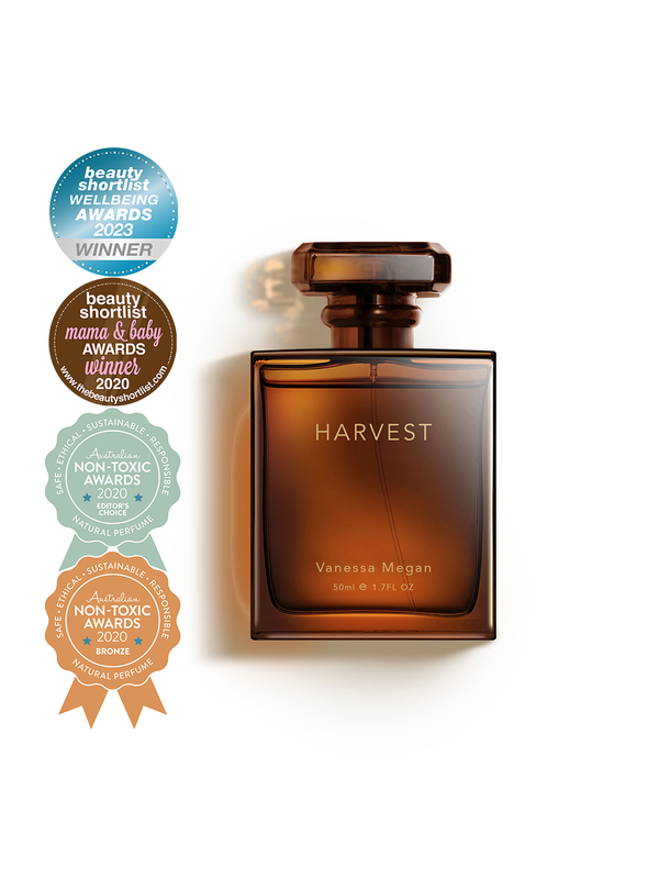 Vanessa Megan Harvest Natural Perfume with its award badges