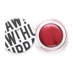 A round container of Hurraw! Crimson Aura Balm 5.8g cream blush in deep red, with a white lid featuring bold black text, partially open to reveal the vegan multi-use balm inside.