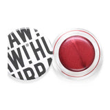 A round container of Hurraw! Crimson Aura Balm 5.8g cream blush in deep red, with a white lid featuring bold black text, partially open to reveal the vegan multi-use balm inside.