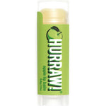 A 4.8g tube of Hurraw! Organic Lip Balm - Apple stands upright on a white background, featuring a green label with an apple graphic.