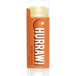 A 4.8g tube of Hurraw! Organic Lip Balm - Orange features an orange label with white text, a clear cap, and part of an orange illustration on the label.