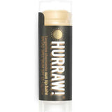 A 4.8g tube of Hurraw! Sun Lip Balm SPF15, featuring black and gold packaging with a transparent cap.