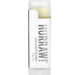 A 4.8g tube of Hurraw! Unscented Lip Balm with a clear cap and bold black text on a white label, displayed upright against a white background.
