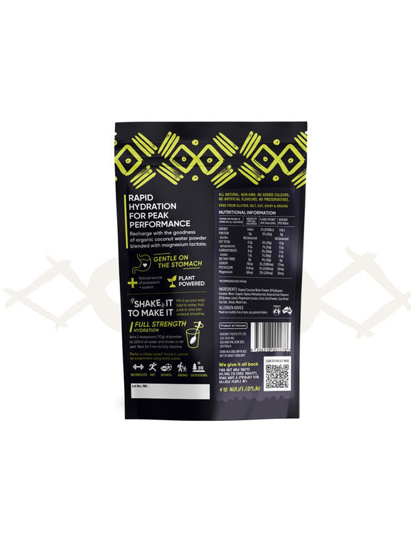 Niulife Hydrate Lemon & Lime back label and nutritional information