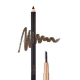 The INIKA Organic Brow Pencil 10.6g is a vegan eyebrow pencil for dark brunettes, featuring a spoolie brush and shown with a brown swatch labeled Dark Brunette.