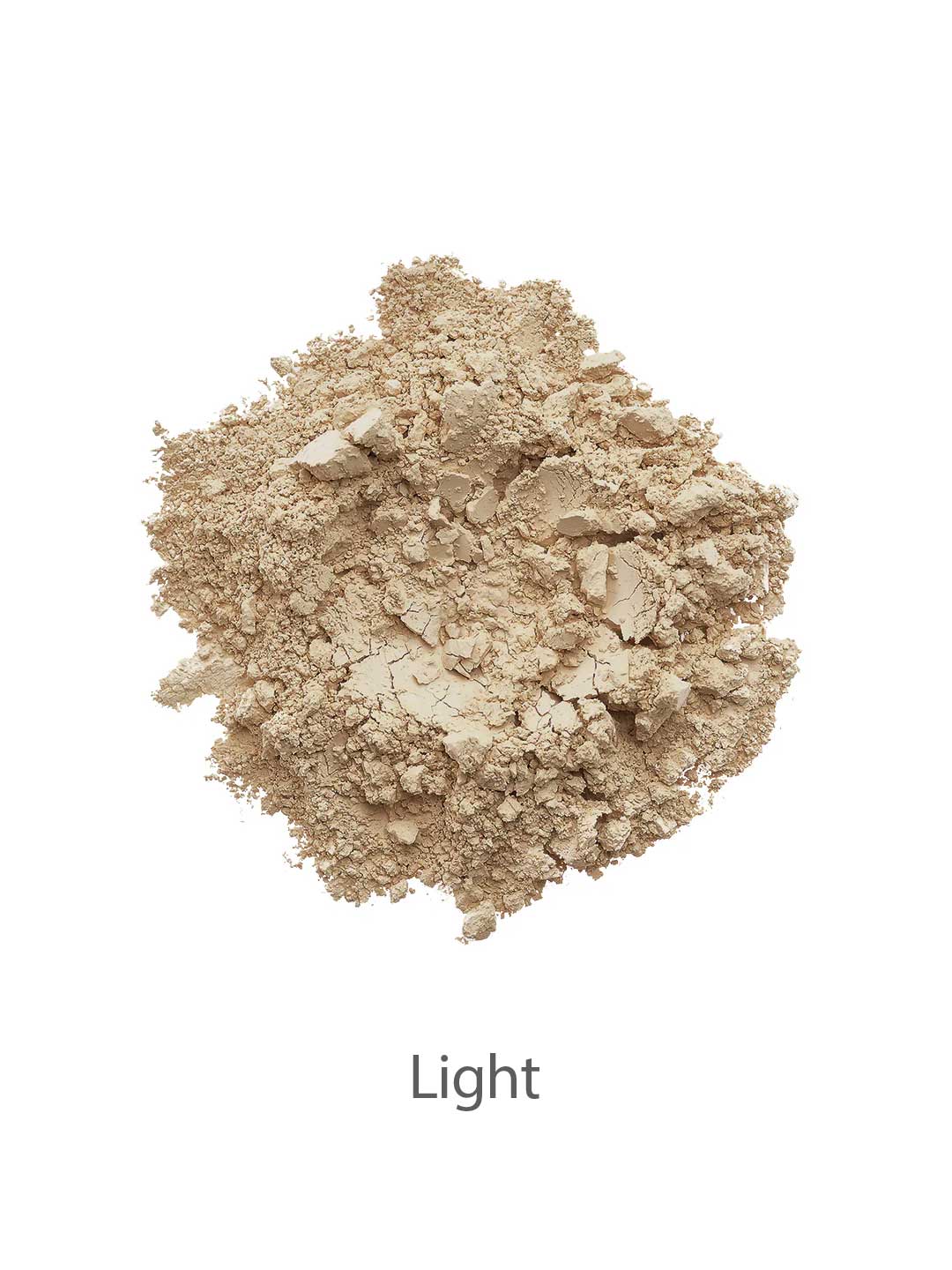 A mound of light beige powder from the INIKA Organic Foundation Trial Sets - 4 Piece Set is shown on a white background, with "Light" written below.