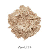 A loose pile of very light beige powder makeup from INIKA Organic Foundation Trial Sets - 4 Piece Set is shown on a white background, with the text “Very Light” displayed below.