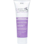 A 250ml white tube of Good Riddance Sensitive Insect Repellent with a lavender label, clinically proven for mosquito protection. Made with natural ingredients including lavender, geranium, and sweet vanilla.