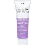 A 250ml white tube of Good Riddance Sensitive Insect Repellent with a lavender label, clinically proven for mosquito protection. Made with natural ingredients including lavender, geranium, and sweet vanilla.