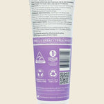 Back of a Good Riddance Sensitive Insect Repellent 250ml tube showing directions, warnings, ingredients, certifications, QR code, and recycling symbols on a white and purple label for gentle mosquito protection.