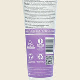 Back of a Good Riddance Sensitive Insect Repellent 250ml tube showing directions, warnings, ingredients, certifications, QR code, and recycling symbols on a white and purple label for gentle mosquito protection.