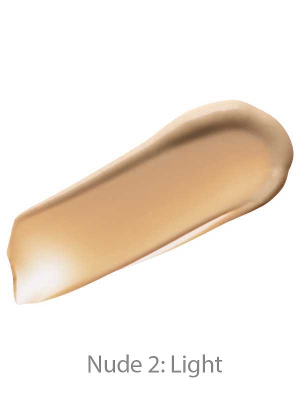 A swatch of light beige Luk Beautifood Instant Glow Skin Tint 30ml shows a smooth, creamy texture and natural luminous finish. Shade Nude 2: Light is perfect for an instant glow or tinted moisturiser look.
