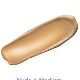 A swatch of Luk Beautifood Instant Glow Skin Tint 30ml in Nude 4: Medium, a medium beige tinted moisturiser with light coverage, is displayed on a plain white background.