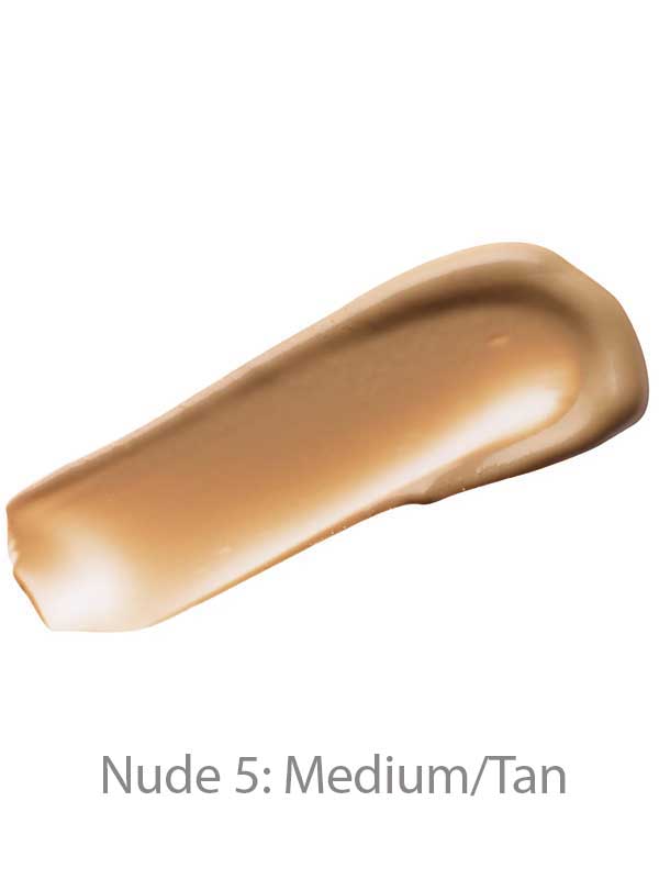 A creamy swatch of Luk Beautifood Instant Glow Skin Tint 30ml in Nude 5: Medium/Tan, ideal for light coverage and a natural, radiant finish.