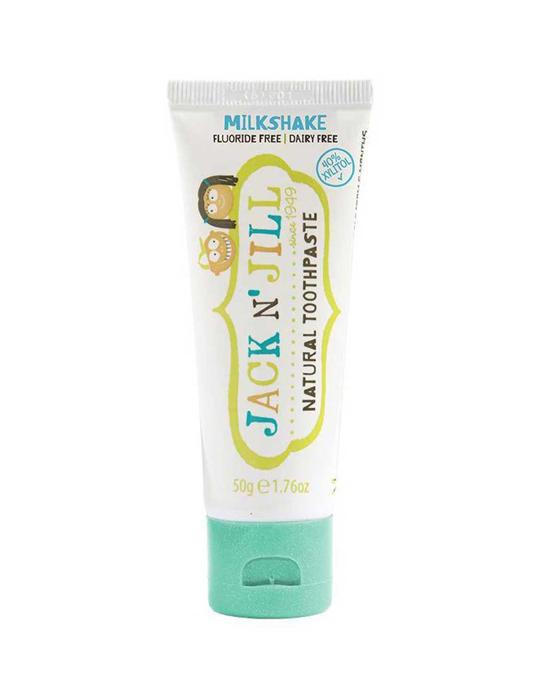Tube of Jack N' Jill natural toothpaste on a white background