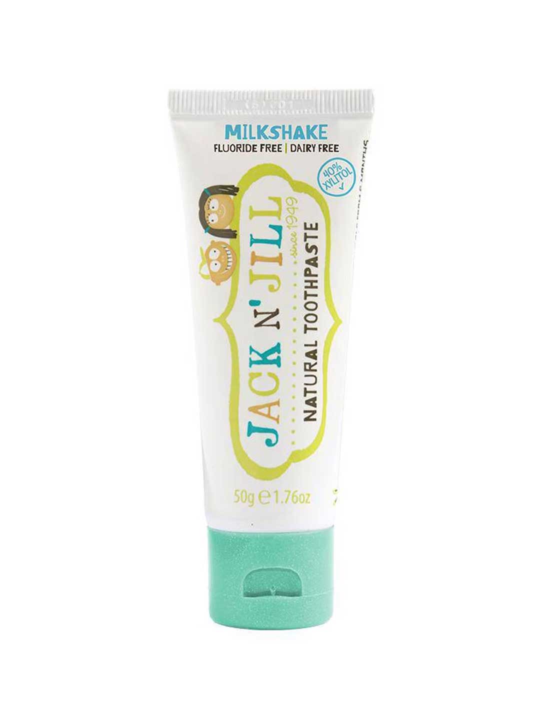 Tube of Jack N' Jill natural toothpaste on a white background