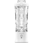 The Jet Mix JetMix Sport Blender 600ml White features a clear blending chamber, visible blades, and a “JetMix” power button. Sleek and USB charged, it’s perfect for protein shakes on the go. Shown on a plain white background.